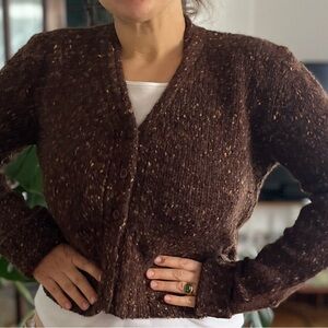 Vintage made in Hong Kong J Crew Brown 100% Wool Cropped Cardigan Sweater, M/L